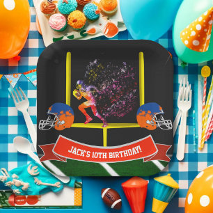 Colorful Football Player Running Birthday Paper Plates