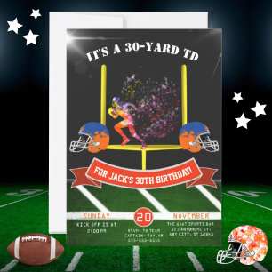 Colorful Football Player Running TD Invitation