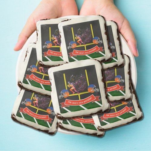 Colorful Football Player Running TD Invitation Brownie