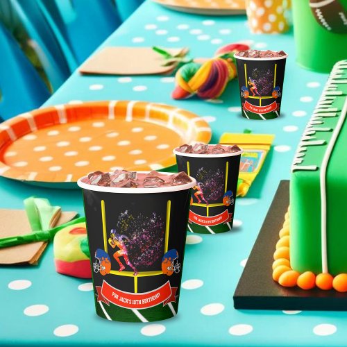 Colorful Football Player Running TD Invitation Paper Cups