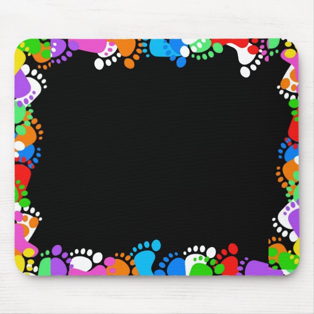 Colorful Footprints on black Mouse Pad (Front)