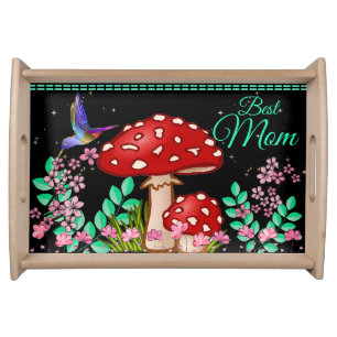 Colorful Foral Mushroom Forest Garden Best Mom Serving Tray