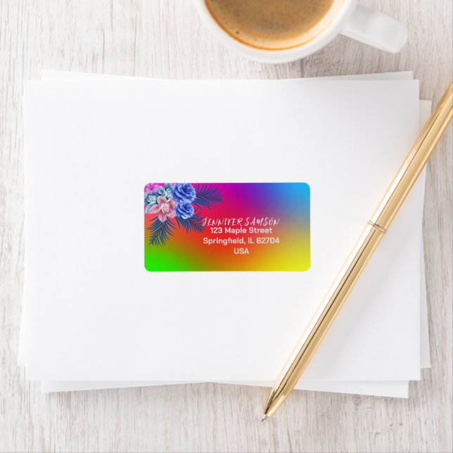 Colorful Foral Rose Boho Modern Gradient Tropical  Label (Insitu)