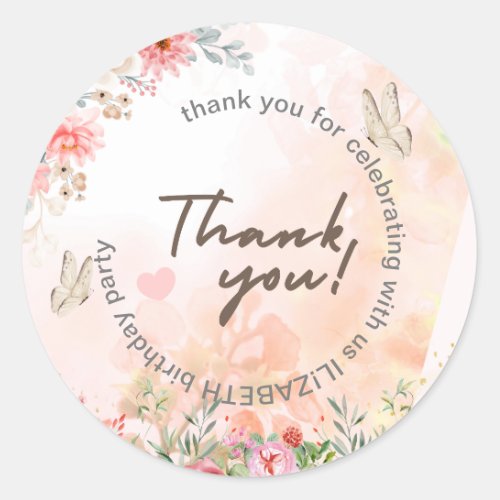 Colorful Forest Butterflies Princess Girls Classic Round Sticker