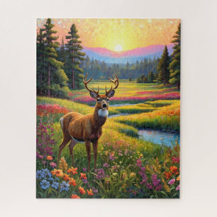 Colorful Forest Colors and Deer art Jigsaw Puzzle