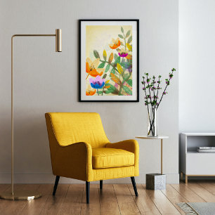 Colorful forest floral original digital painting poster