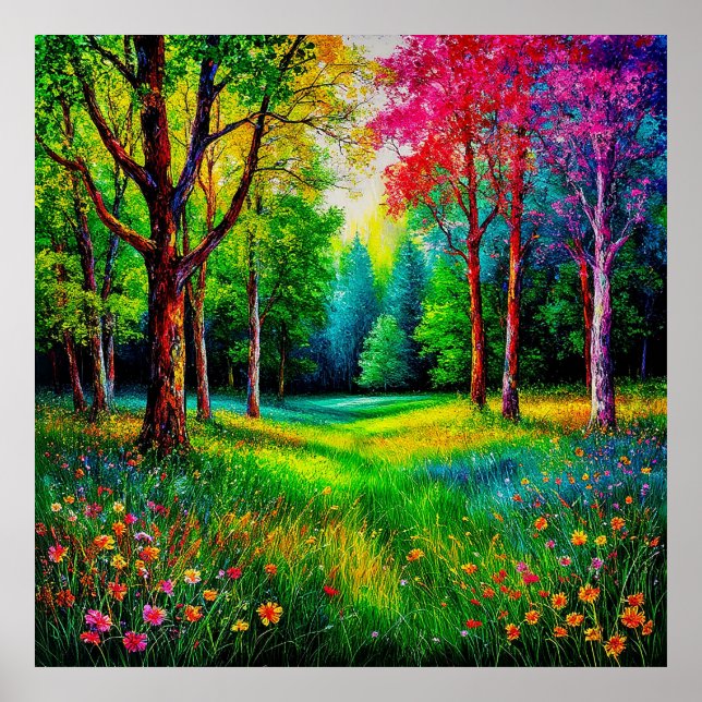 Colorful Forest Landscape With Vibrant Trees Poster (Front)