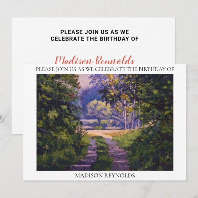 Colorful Forest Light Blue Purple Yellow Green Invitation (Front/Back)