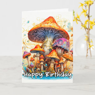 Colorful Forest Mushroom Illustration Card