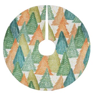 Colorful Forest of Evergreen Christmas Trees Brushed Polyester Tree Skirt
