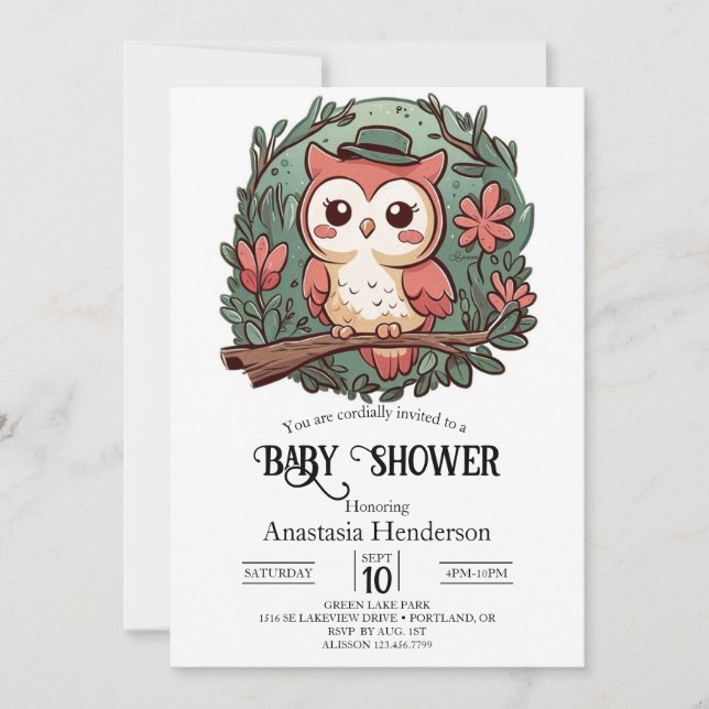 Colorful Forest Owl Baby Shower Invitation (Front)