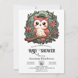 Colorful Forest Owl Baby Shower Invitation