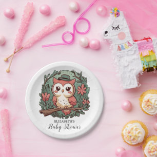 Colorful Forest Owl Baby Shower Paper Plates