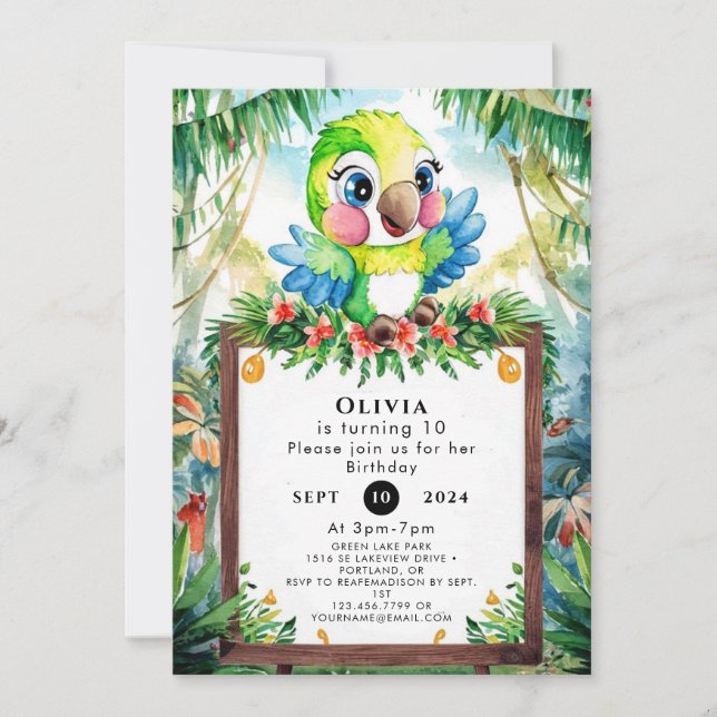 Colorful Forest Parrot Birthday Invitation (Front)