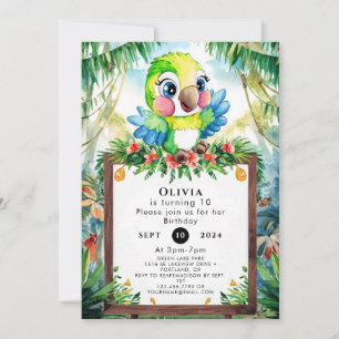 Colorful Forest Parrot Birthday Invitation