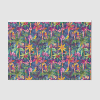 colorful forest trees, birds tissue paper