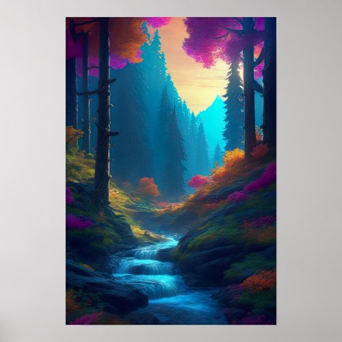 Colorful Forest with Azure Stream Poster