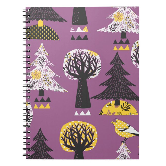 Colorful Forest With Bird Seamless Tile Notebook (Front)