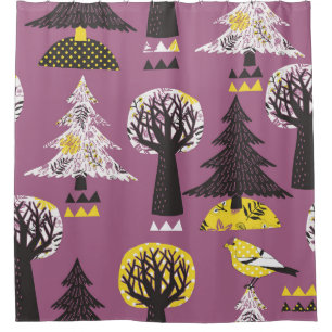 Colorful forest with birds, seamless tile. shower curtain
