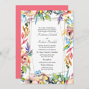 Colorful Formal Vibrant Floral Parents Wedding Invitation