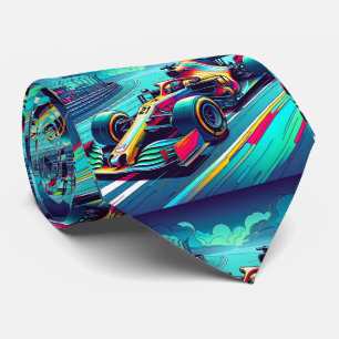 Colorful Formula 1 Race Car 2 Neck Tie