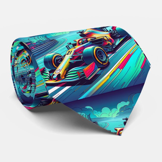 Colorful Formula 1 Race Car 2 Neck Tie (Rolled)