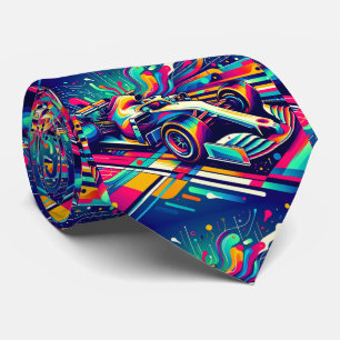 Colorful Formula 1 Race Car 3 Neck Tie