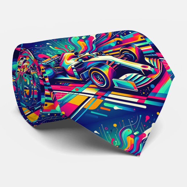 Colorful Formula 1 Race Car 3 Neck Tie (Rolled)