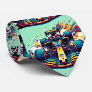 Colorful Formula 1 Race Car Neck Tie