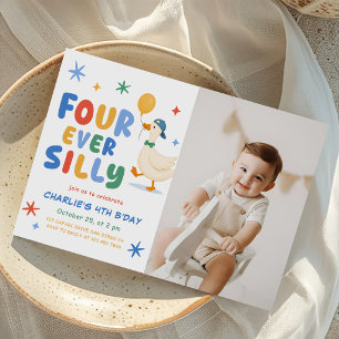 Colorful Four Ever Silly Goose 4th Birthday Photo Invitation