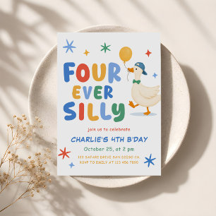 Colorful Four Ever Silly Goose Kids 4th Birthday Invitation