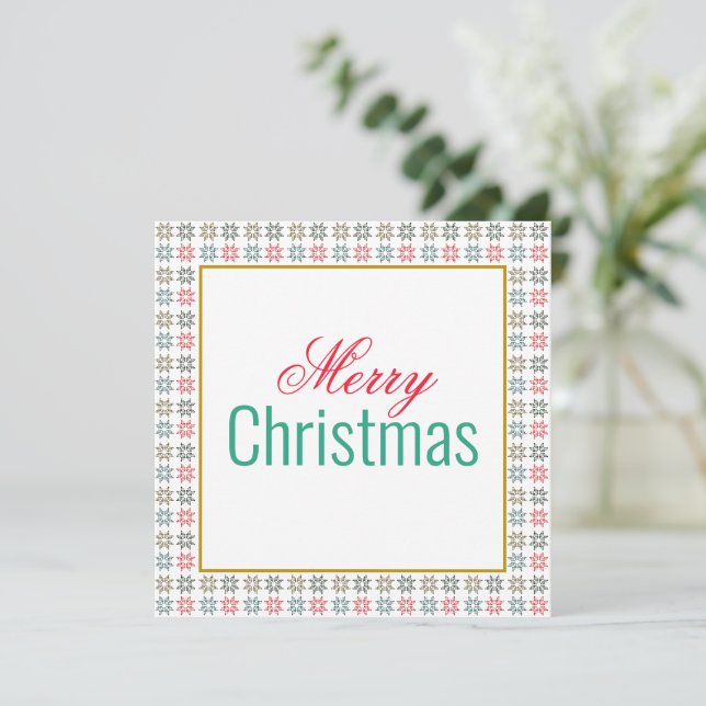 Colorful Four Poinsettias Motif Merry Christmas Card (Standing Front)