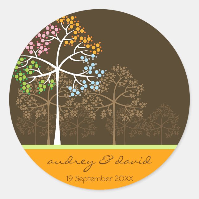 Colorful Four Seasons Trees Modern Wedding Sticker (Front)
