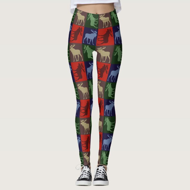 Colorful four square moose pattern leggings (Front)