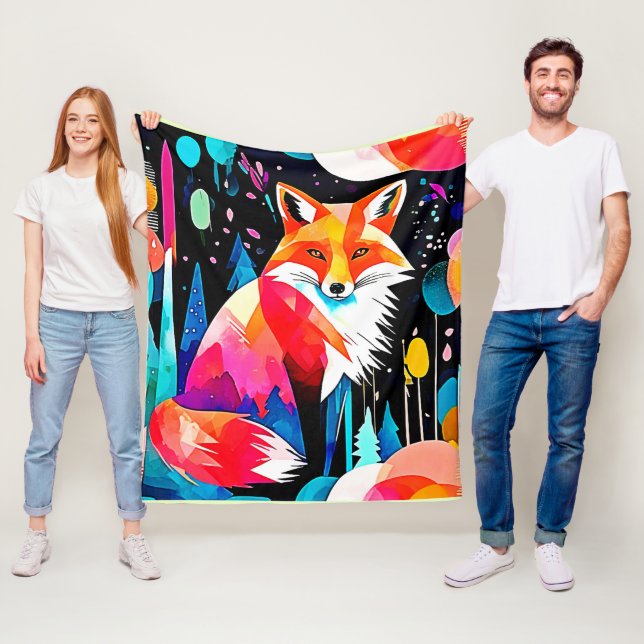 Colorful Fox Abstract Art Fleece Blanket (In Situ)