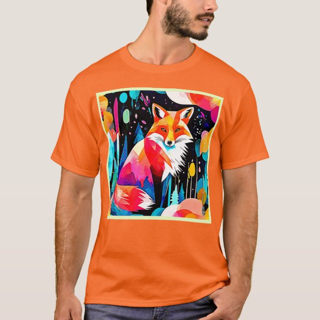 Colorful Fox Abstract Art T-Shirt (Front)