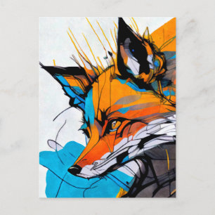 Colorful Fox blue white orange on the hunt  5x7” Postcard