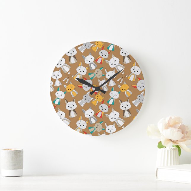 Colorful Fox Cartoon Large Clock (Home)