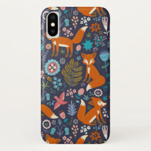 Colorful Foxes Birds & Flowers Illustration iPhone X Case