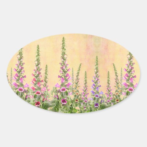 colorful foxglove flowers oval sticker