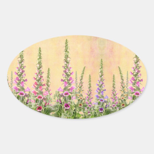 colorful foxglove flowers oval sticker (Front)