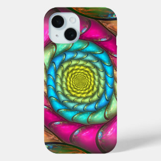 Colorful Fractal Abstract Spiral iPhone 15 Case