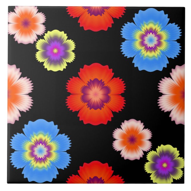 Colorful Fractal Art Flower Artistic Pattern Ceramic Tile (Front)