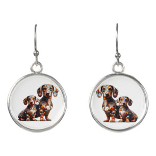 Colorful Fractal Dachshund  Earrings