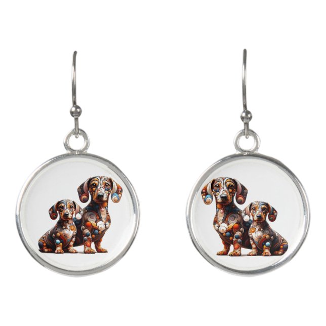 Colorful Fractal Dachshund  Earrings (Front)