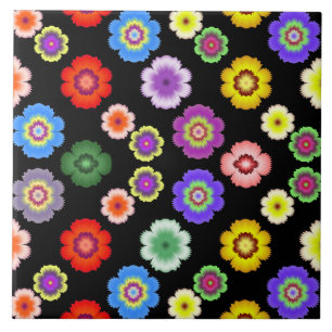 Colorful Fractal Flower Artistic Pattern Ceramic Tile