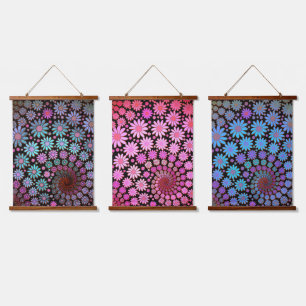 Colorful Fractal Flowers Boho Floral Design Hanging Tapestry