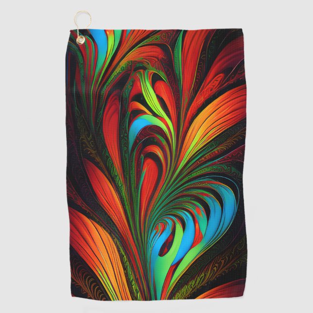 Colorful Fractal Flowers Golf Towel (Front)
