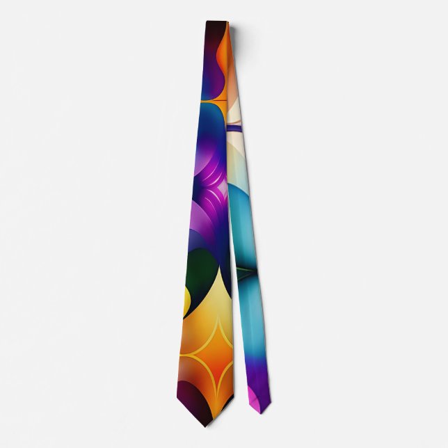 Colorful Fractal Flowers Rainbow Pattern Neck Tie (Front)