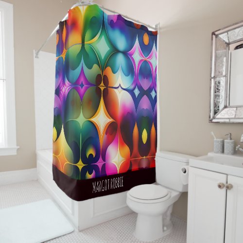 Colorful Fractal Flowers Rainbow Pattern Shower Curtain